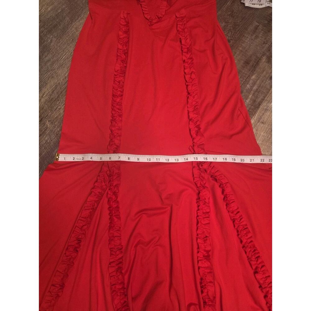 ZESICA NWT Womens XL Red Strapless Maxi Dress Ruffle V-Front Black Bows - Picture 4 of 9